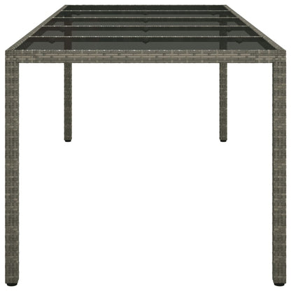 Garden Table Grey 250x100x75 cm Tempered Glass and Poly Rattan