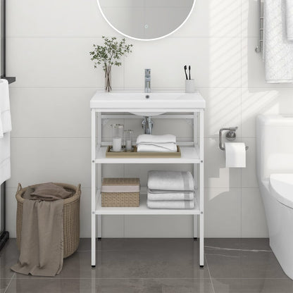 Bathroom Washbasin Frame White 59x38x83 cm Iron