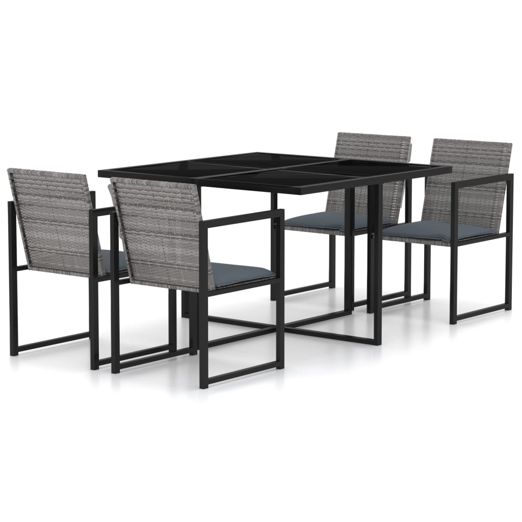 5 Piece Outdoor Dining Set with Cushions Poly Rattan Grey