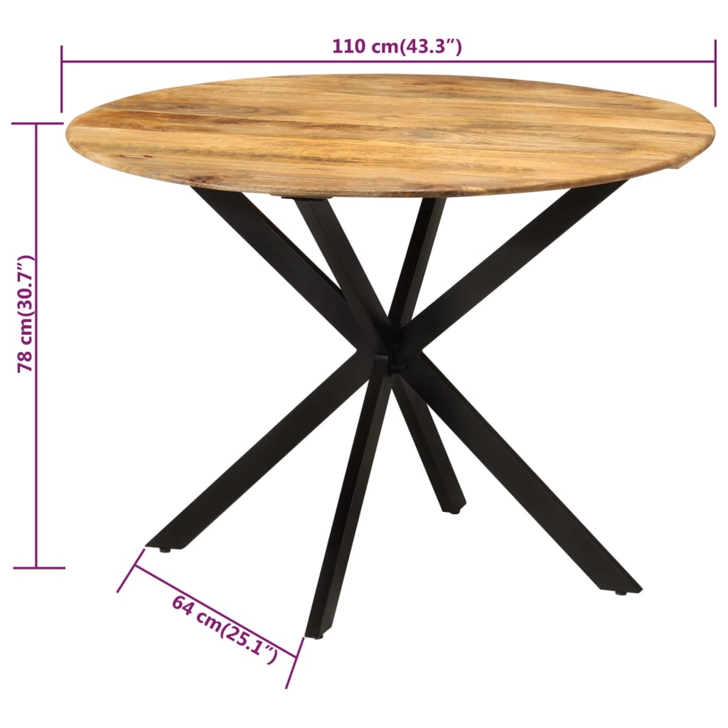 Dining Table Ø110x78 cm Solid Wood Mango and Steel