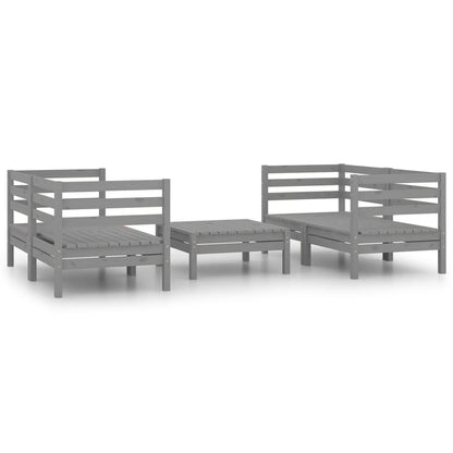 5 Piece Garden Lounge Set Grey Solid Pinewood