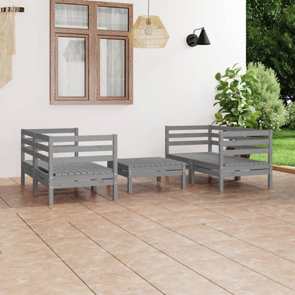 5 Piece Garden Lounge Set Grey Solid Pinewood