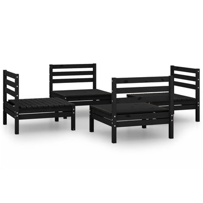 4 Piece Garden Lounge Set Black Solid Pinewood