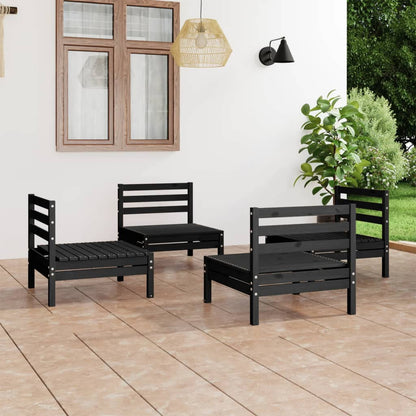 4 Piece Garden Lounge Set Black Solid Pinewood