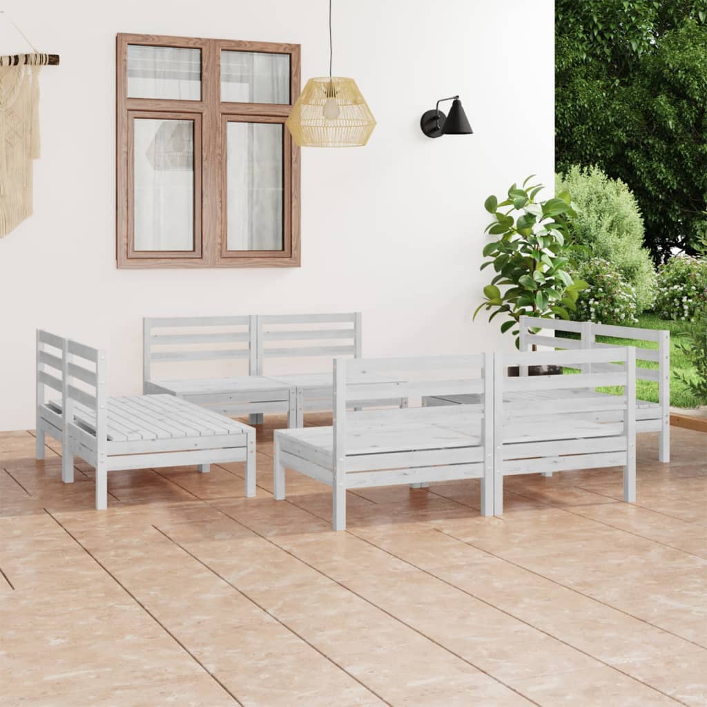 8 Piece Garden Lounge Set White Solid Pinewood