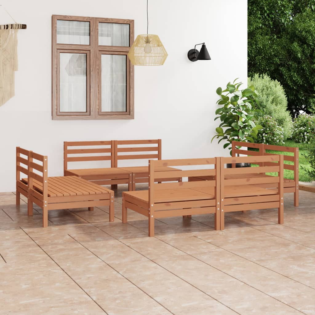 8 Piece Garden Lounge Set Honey Brown Solid Pinewood