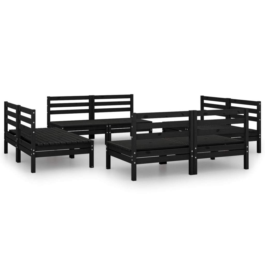 8 Piece Garden Lounge Set Black Solid Pinewood