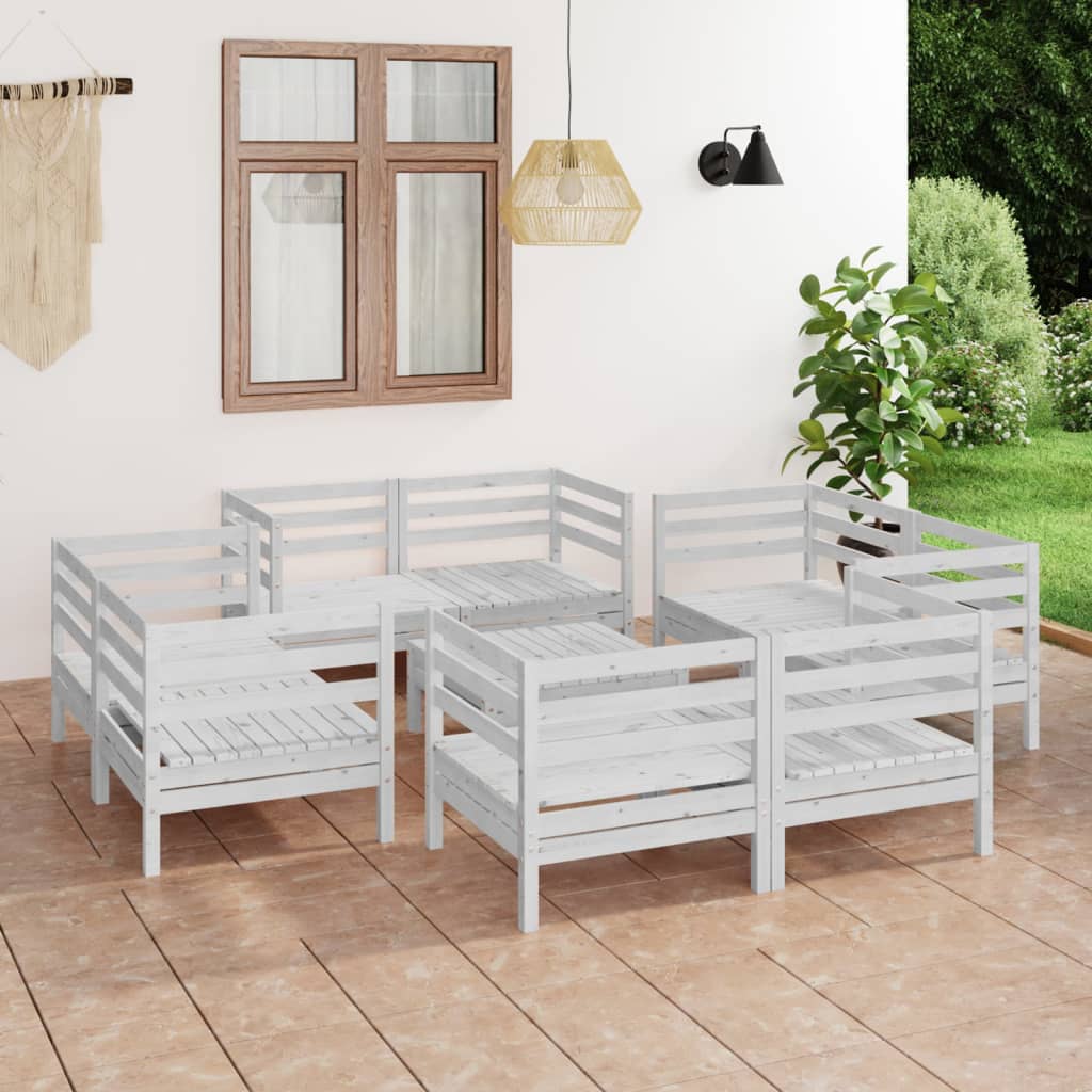 9 Piece Garden Lounge Set White Solid Pinewood