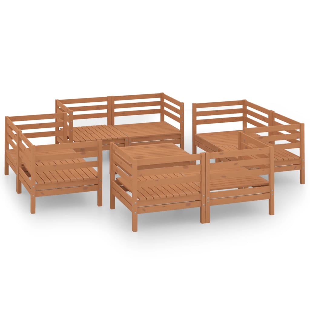 9 Piece Garden Lounge Set Honey Brown Solid Pinewood