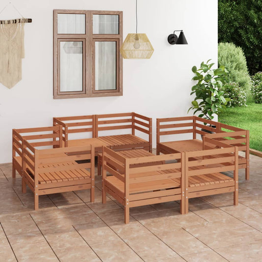 9 Piece Garden Lounge Set Honey Brown Solid Pinewood