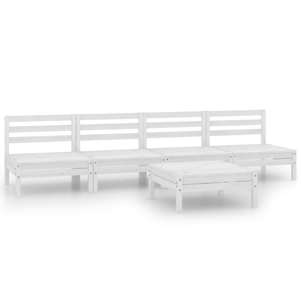 5 Piece Garden Lounge Set White Solid Pinewood