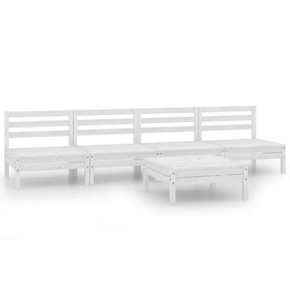 5 Piece Garden Lounge Set White Solid Pinewood