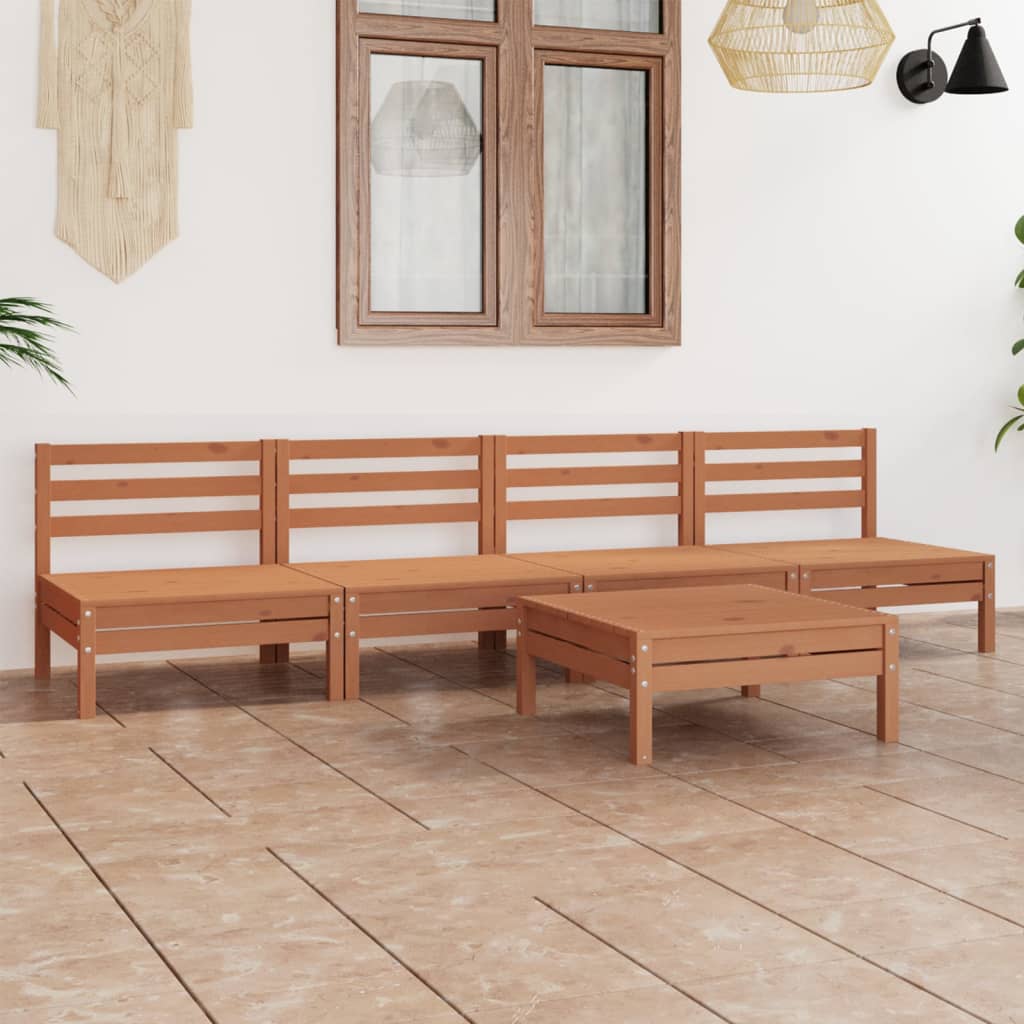 5 Piece Garden Lounge Set Honey Brown Solid Pinewood