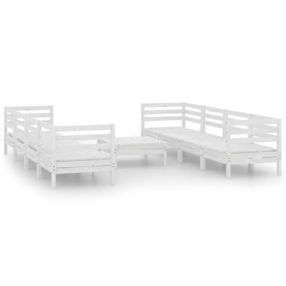 9 Piece Garden Lounge Set White Solid Pinewood