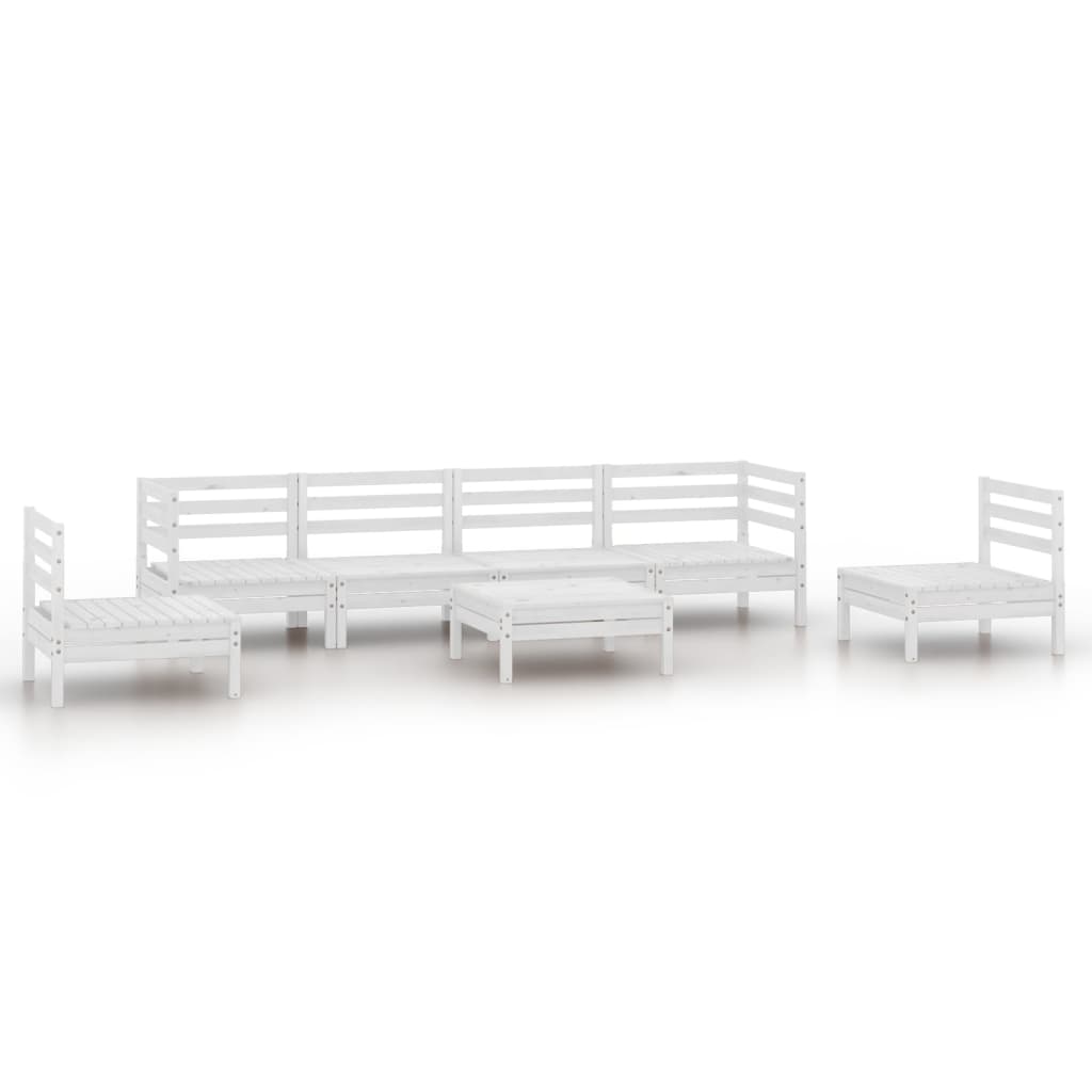 7 Piece Garden Lounge Set White Solid Pinewood