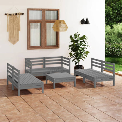 7 Piece Garden Lounge Set Grey Solid Pinewood