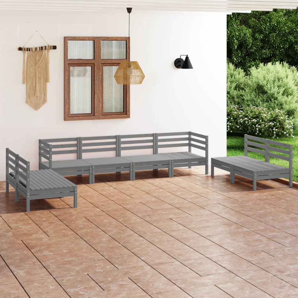 8 Piece Garden Lounge Set Grey Solid Pinewood