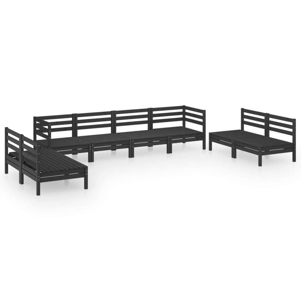 8 Piece Garden Lounge Set Black Solid Pinewood