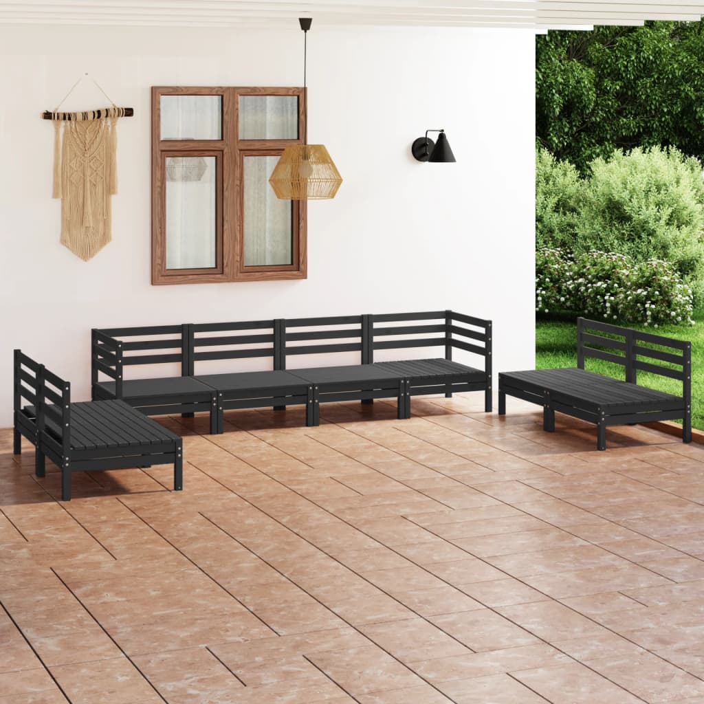 8 Piece Garden Lounge Set Black Solid Pinewood