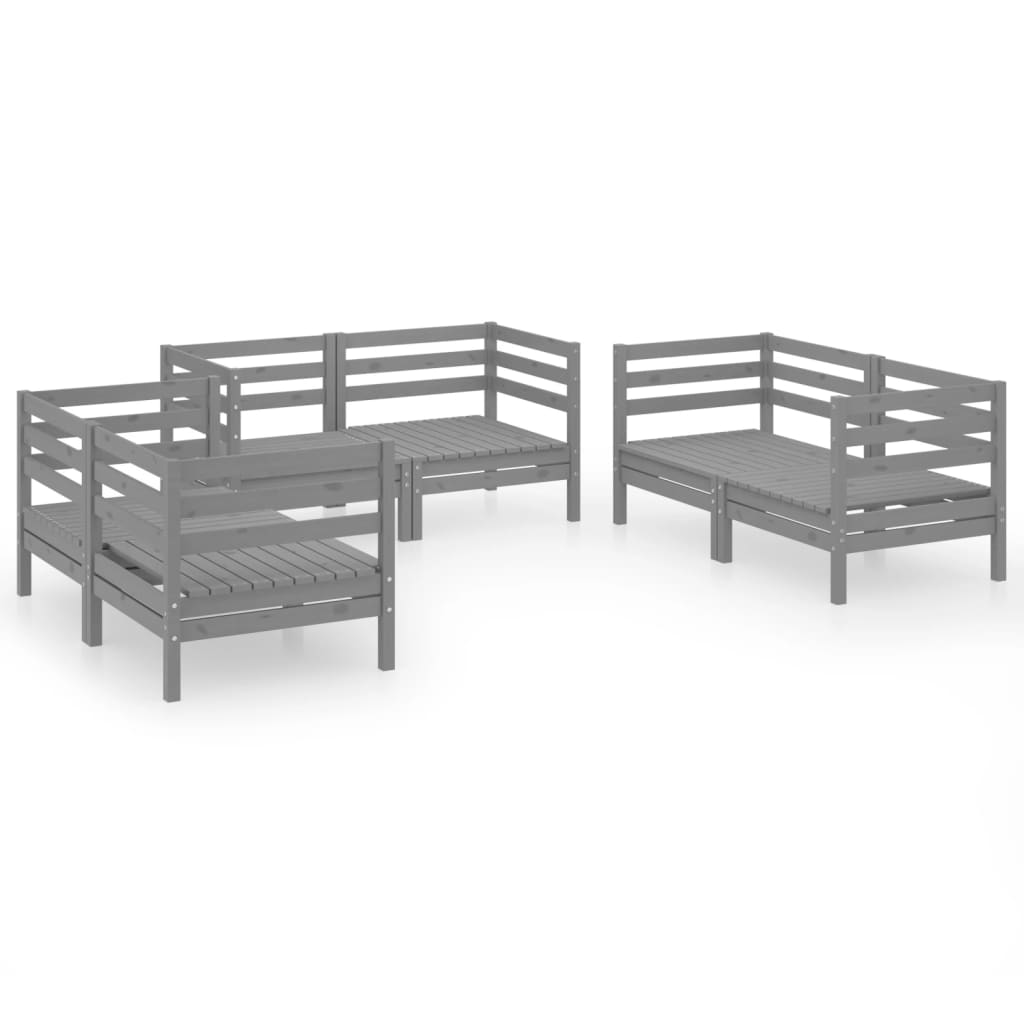 6 Piece Garden Lounge Set Grey Solid Pinewood