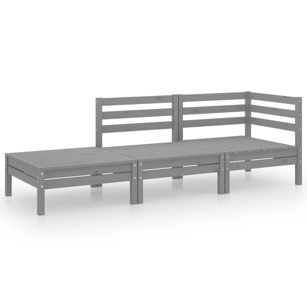 3 Piece Garden Lounge Set Grey Solid Pinewood