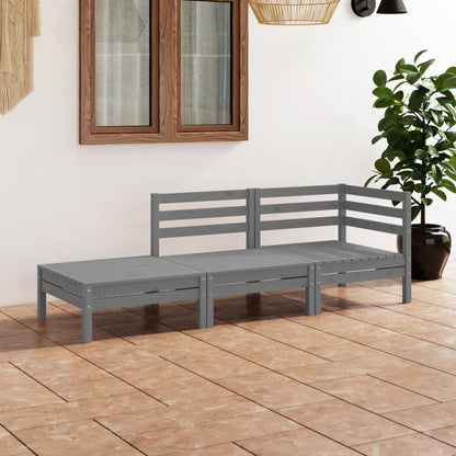 3 Piece Garden Lounge Set Grey Solid Pinewood