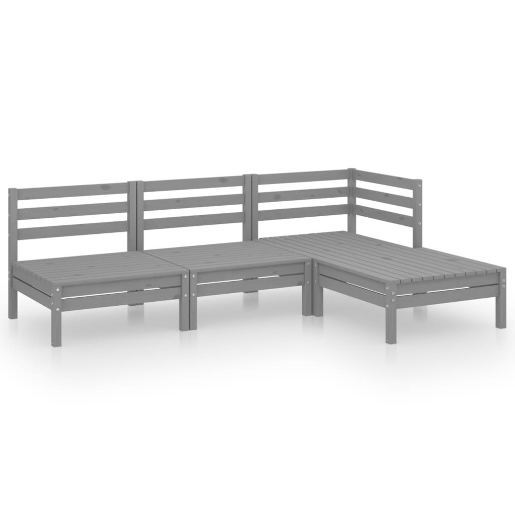 4 Piece Garden Lounge Set Solid Pinewood Grey