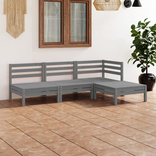 4 Piece Garden Lounge Set Solid Pinewood Grey