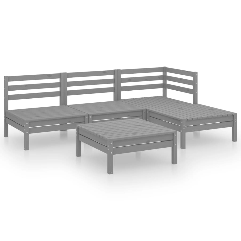 5 Piece Garden Lounge Set Solid Pinewood Grey