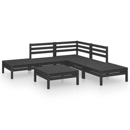 6 Piece Garden Lounge Set Solid Pinewood Black