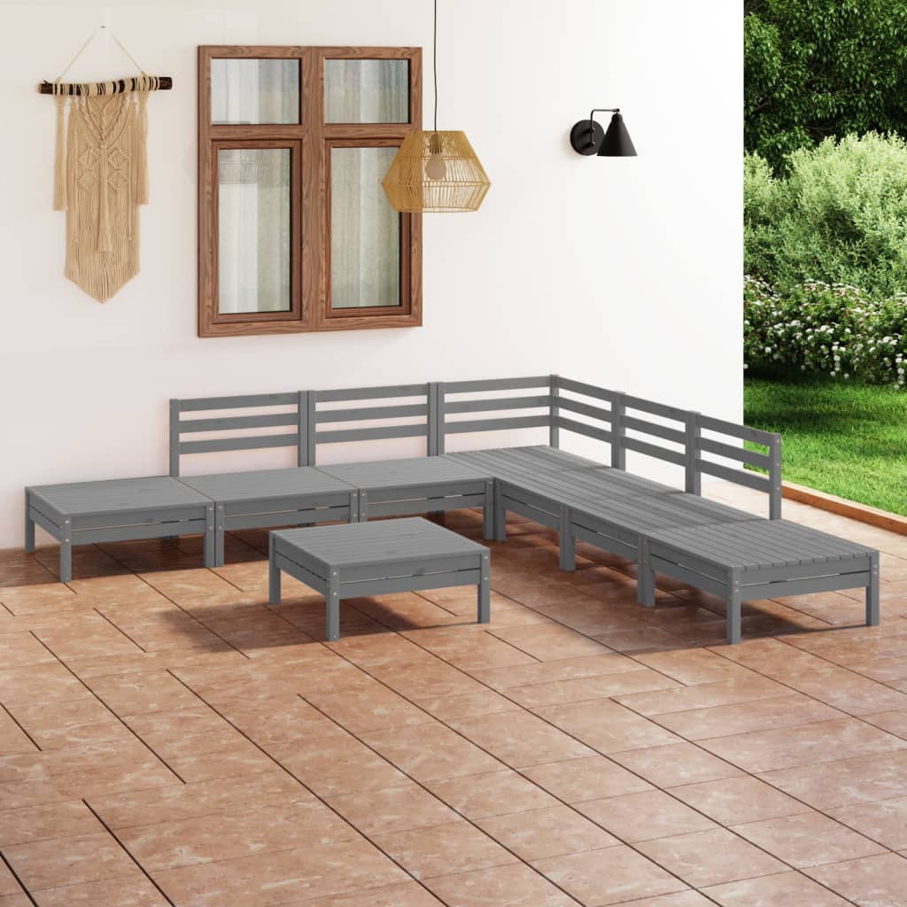 8 Piece Garden Lounge Set Solid Pinewood Grey