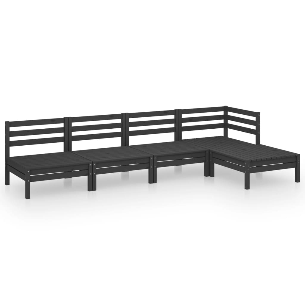 5 Piece Garden Lounge Set Solid Pinewood Black