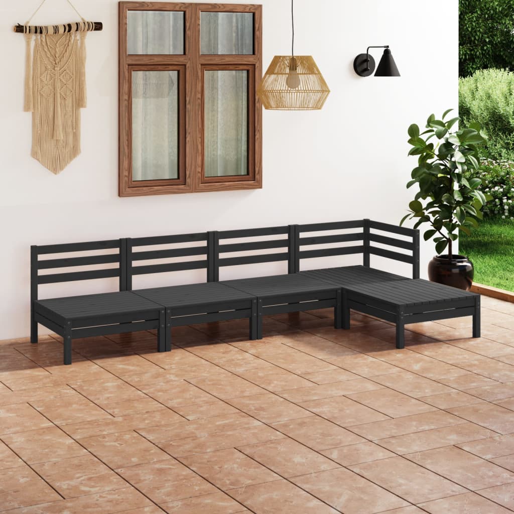 5 Piece Garden Lounge Set Solid Pinewood Black