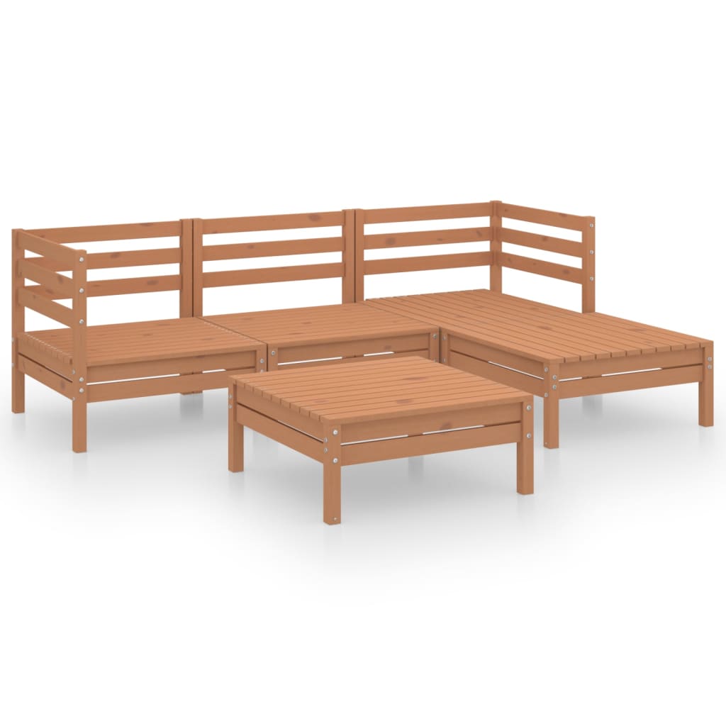 5 Piece Garden Lounge Set Solid Pinewood Honey Brown