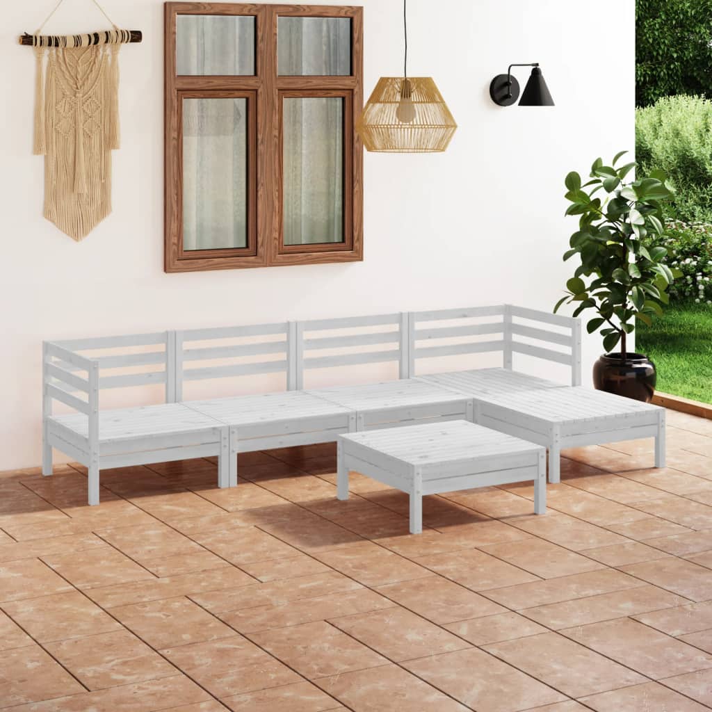 6 Piece Garden Lounge Set Solid Pinewood White