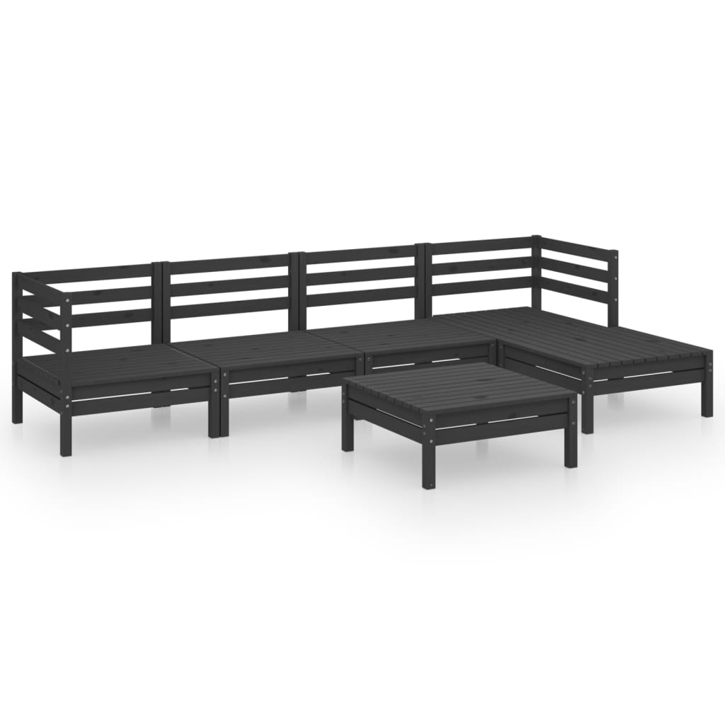 6 Piece Garden Lounge Set Solid Pinewood Black