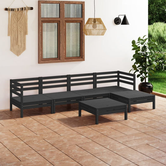 6 Piece Garden Lounge Set Solid Pinewood Black