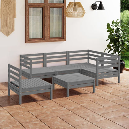 6 Piece Garden Lounge Set Solid Pinewood Grey