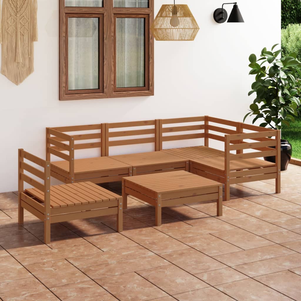 6 Piece Garden Lounge Set Solid Pinewood Honey Brown