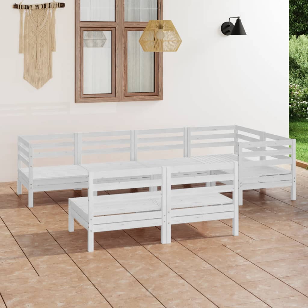 7 Piece Garden Lounge Set Solid Pinewood White