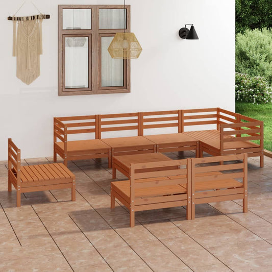 9 Piece Garden Lounge Set Solid Wood Pine Honey Brown