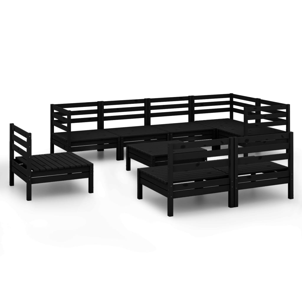 9 Piece Garden Lounge Set Solid Wood Pine Black