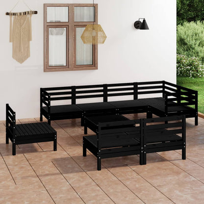 9 Piece Garden Lounge Set Solid Wood Pine Black