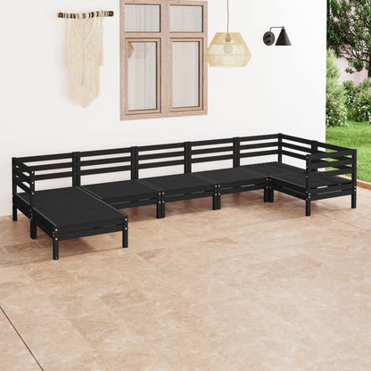 7 Piece Garden Lounge Set Solid Wood Pine Black