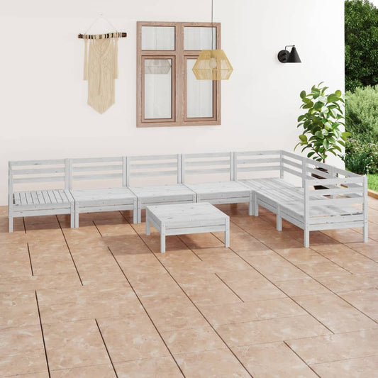 8 Piece Garden Lounge Set Solid Wood Pine White