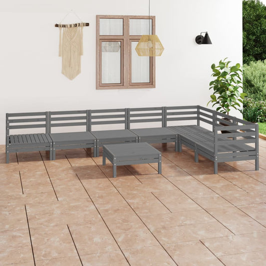 8 Piece Garden Lounge Set Solid Wood Pine Grey