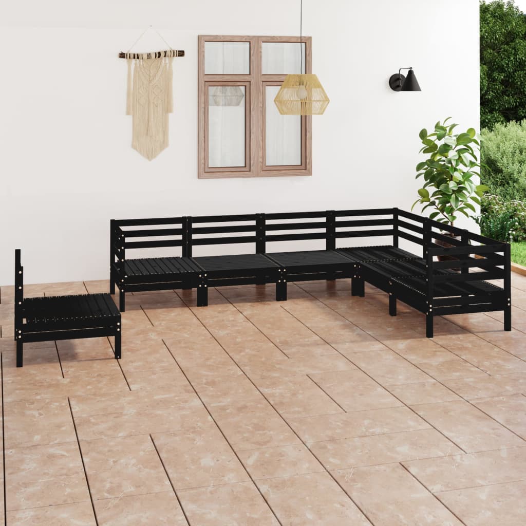 7 Piece Garden Lounge Set Solid Wood Pine Black