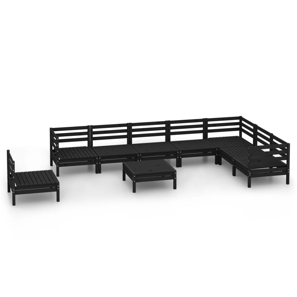 9 Piece Garden Lounge Set Solid Wood Pine Black