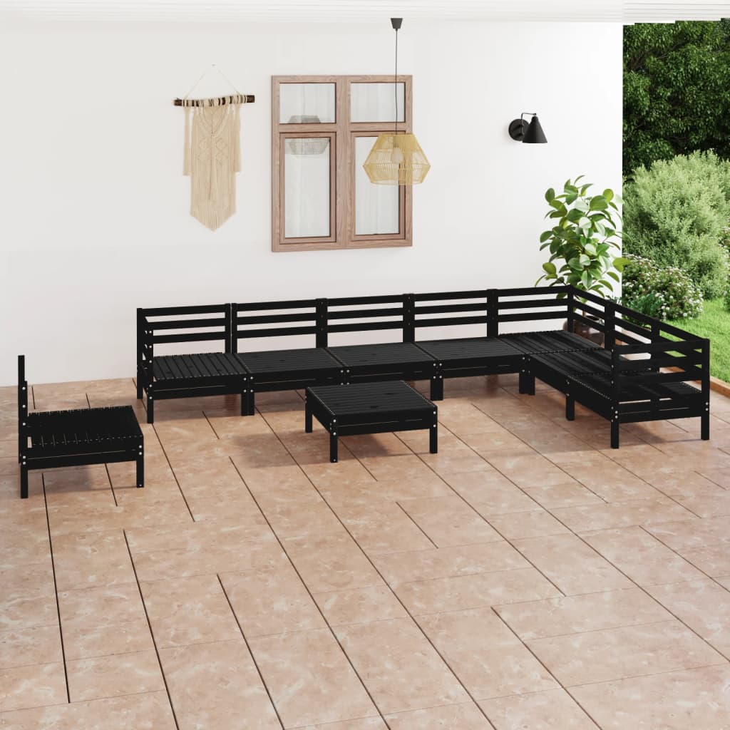 9 Piece Garden Lounge Set Solid Wood Pine Black