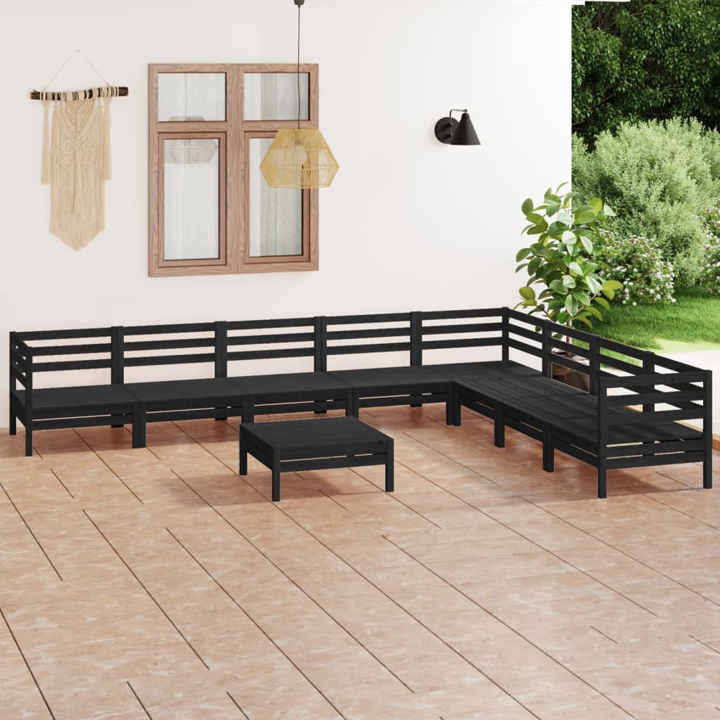 9 Piece Garden Lounge Set Solid Wood Pine Black